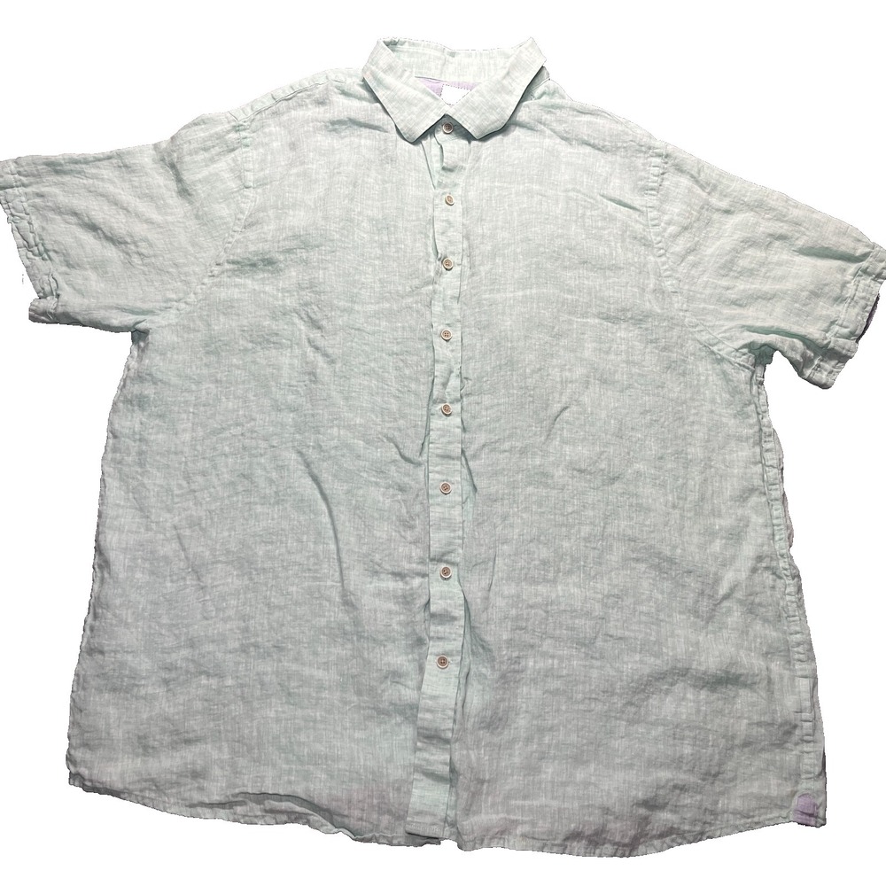 Rochester 100% Linen Shirt Men's 2XL Button Up Short Sleeve Light Green Classic